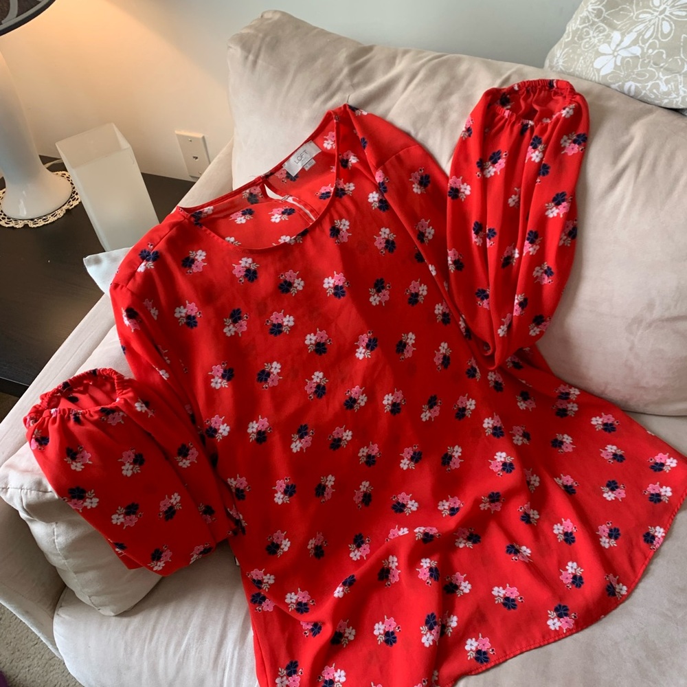 LOFT Red Floral Blouse